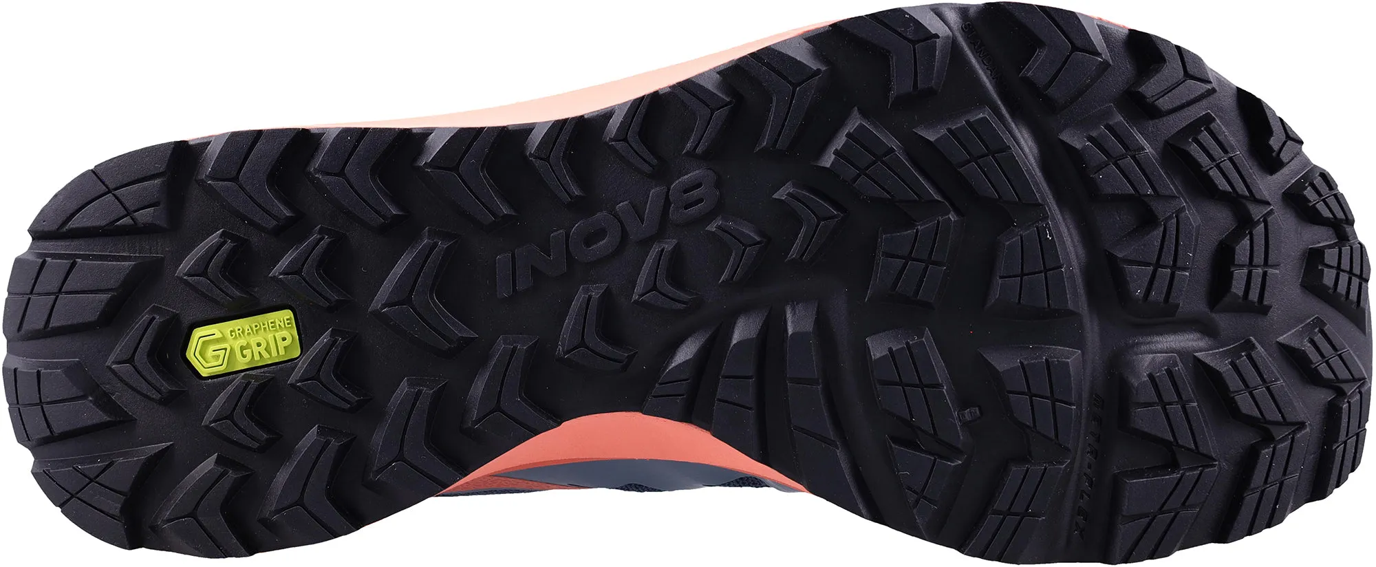 running on an outdoor track shoes endurance training shoes Inov8 TrailFly Max WIDE FIT Womens Trail Running Shoes - Blue