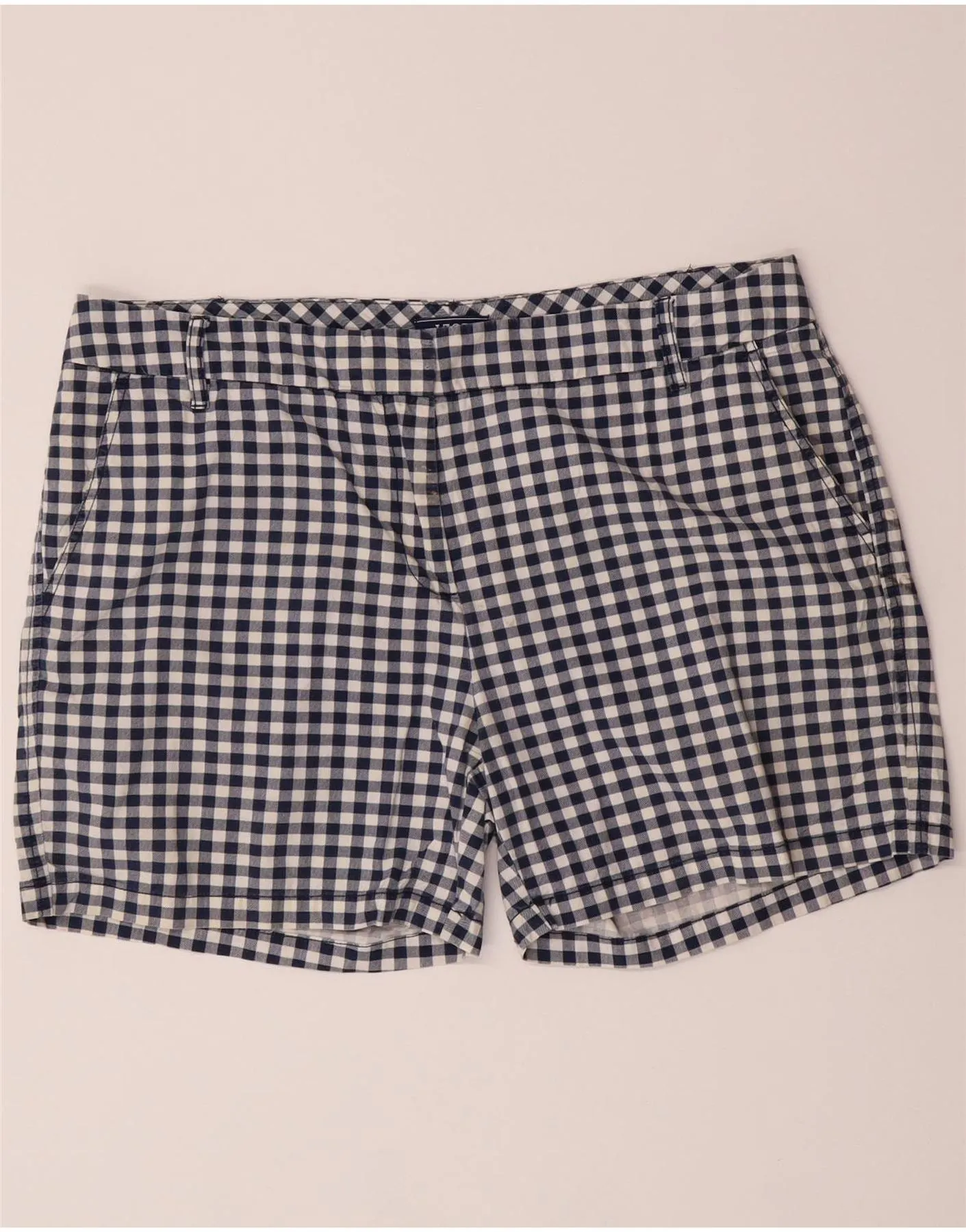 IZOD Womens Chino Shorts US 14 XL W36 Navy Blue Gingham Cotton Streamlined Design