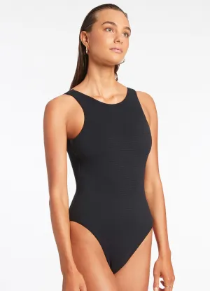 Isla Rib High Neck One Piece - Black Poolside Wear Coastal Swim