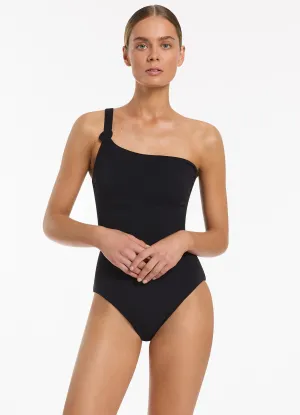 Isla Rib One Shoulder One Piece - Black Lightweight Fabric
