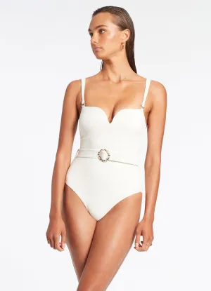Isla Rib Sweetheart Tank One Piece - Cream Compression Lock Hem