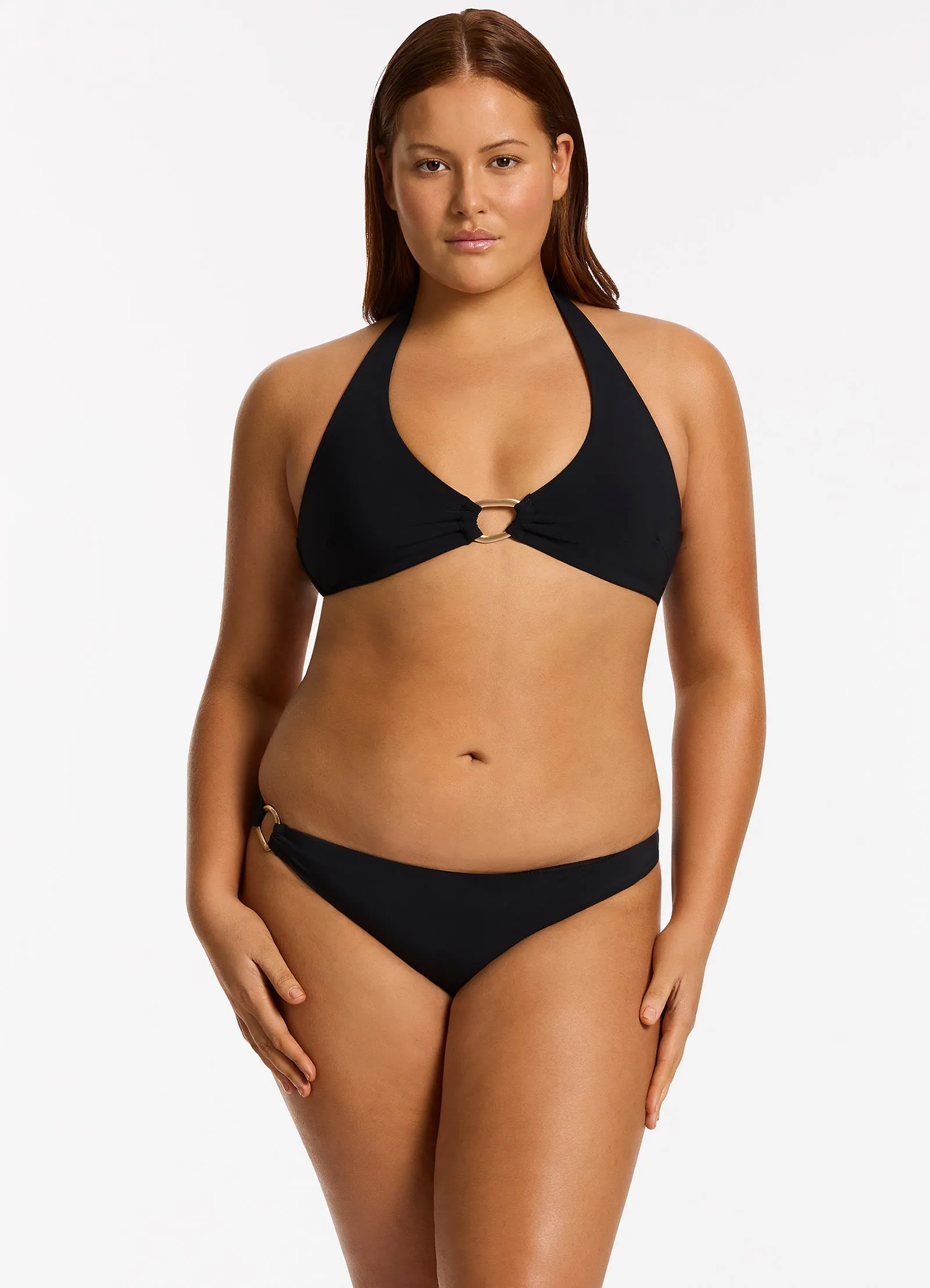 Jetset Lien Hipster Trim Side Bikini Bottom - Black Quick Drying Inner Shell