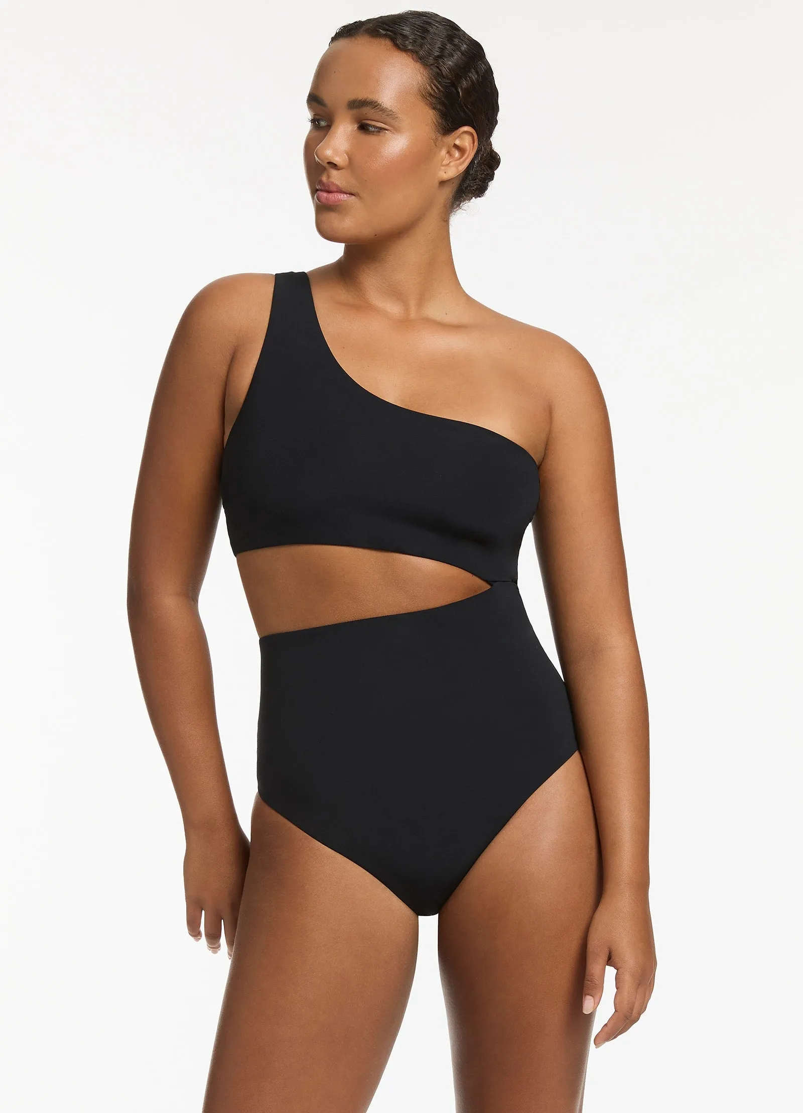 Jetset One Shoulder One Piece - Black Waterproof Swimwear Resort Essentials
