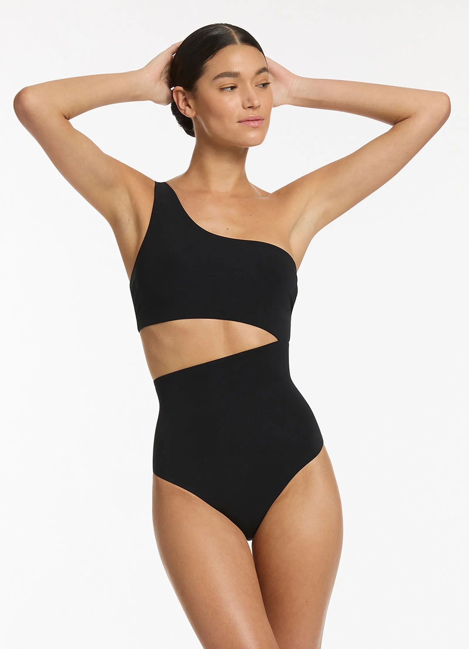 Jetset One Shoulder One Piece - Black Saltwater Resistant Mold Resistant Padding