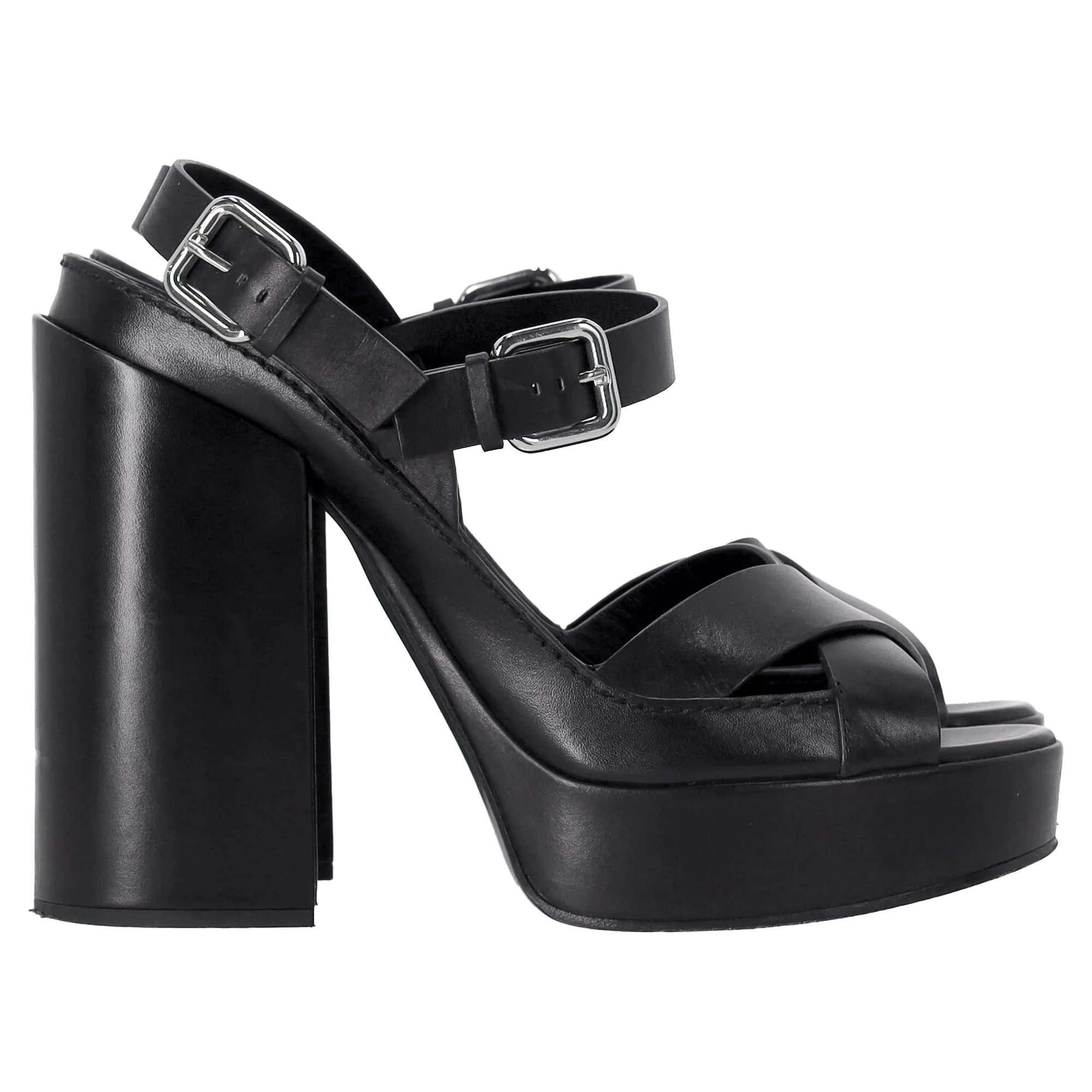 Jil Sander Ankle Strap Platform Sandals in Black Leather Trendy Mood Romantic Look