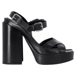 Jil Sander Ankle Strap Platform Sandals in Black Leather Trendy Mood Romantic Look