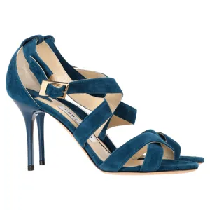 Jimmy Choo Strappy High Heel Sandal Heels in Blue Suede Go Anywhere