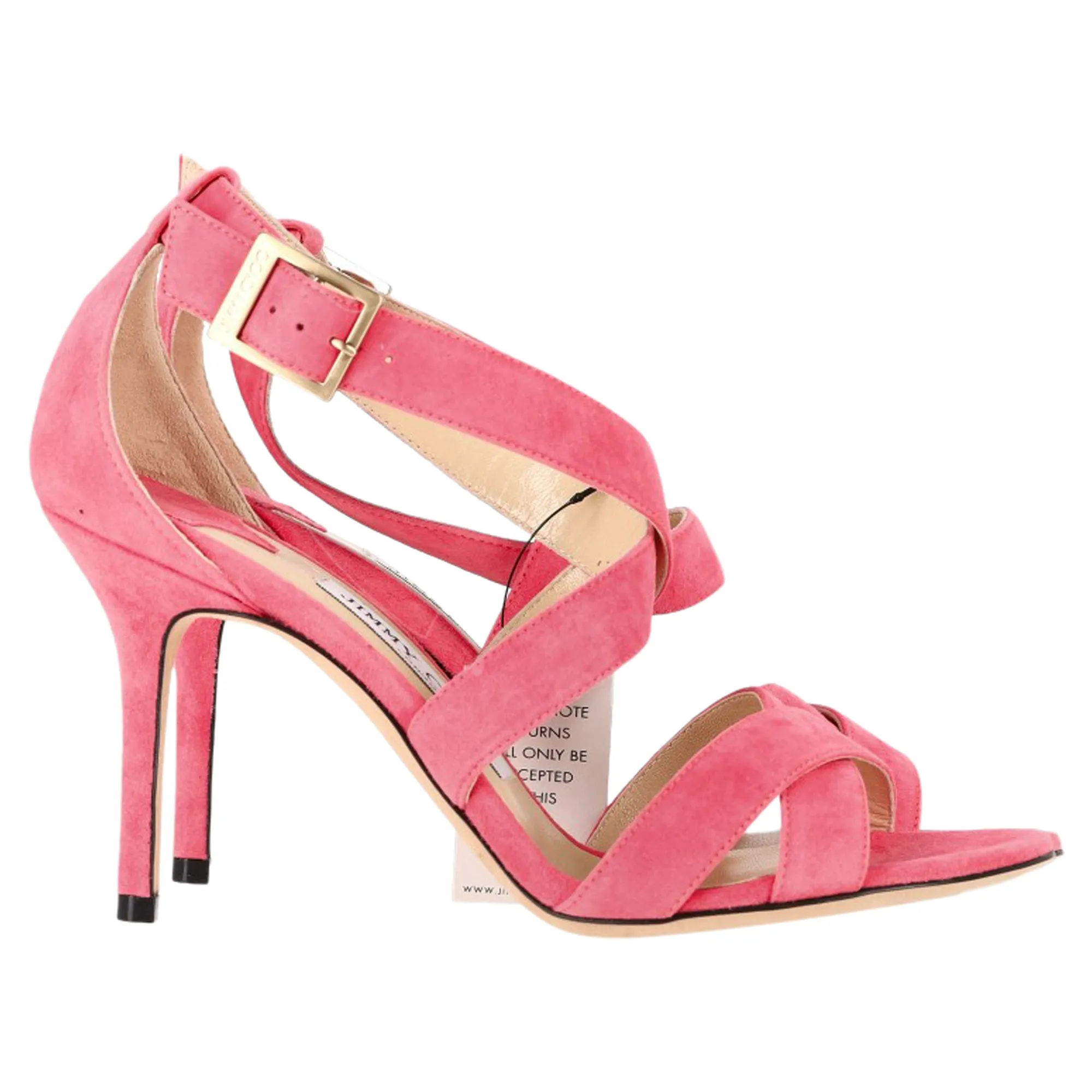Jimmy Choo Strappy High Heel Sandal Heels in Pink Suede Open Toe Pumps