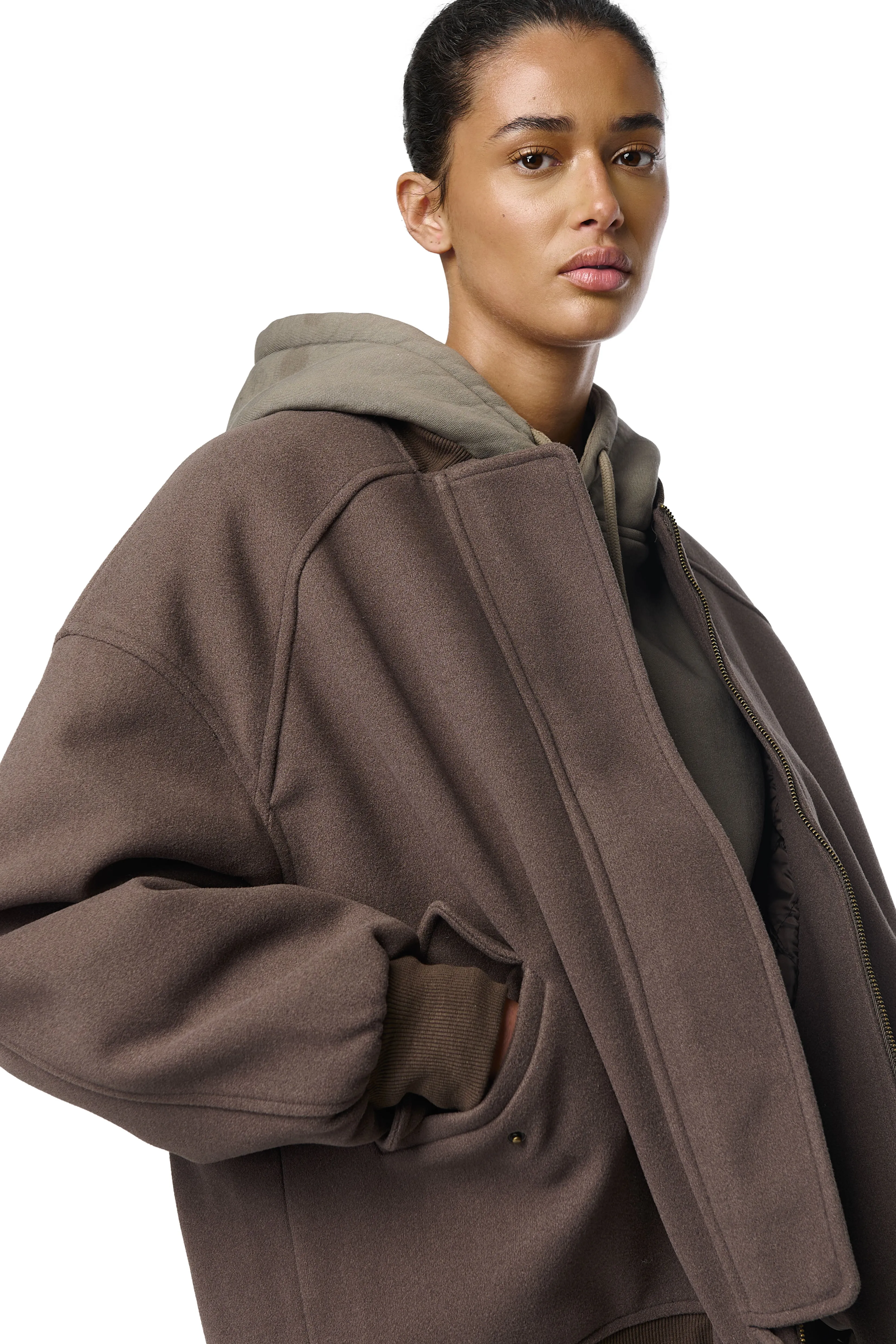 ErgonomicSleeveCut DoubleLayered Collar Joe Bomber Jacket