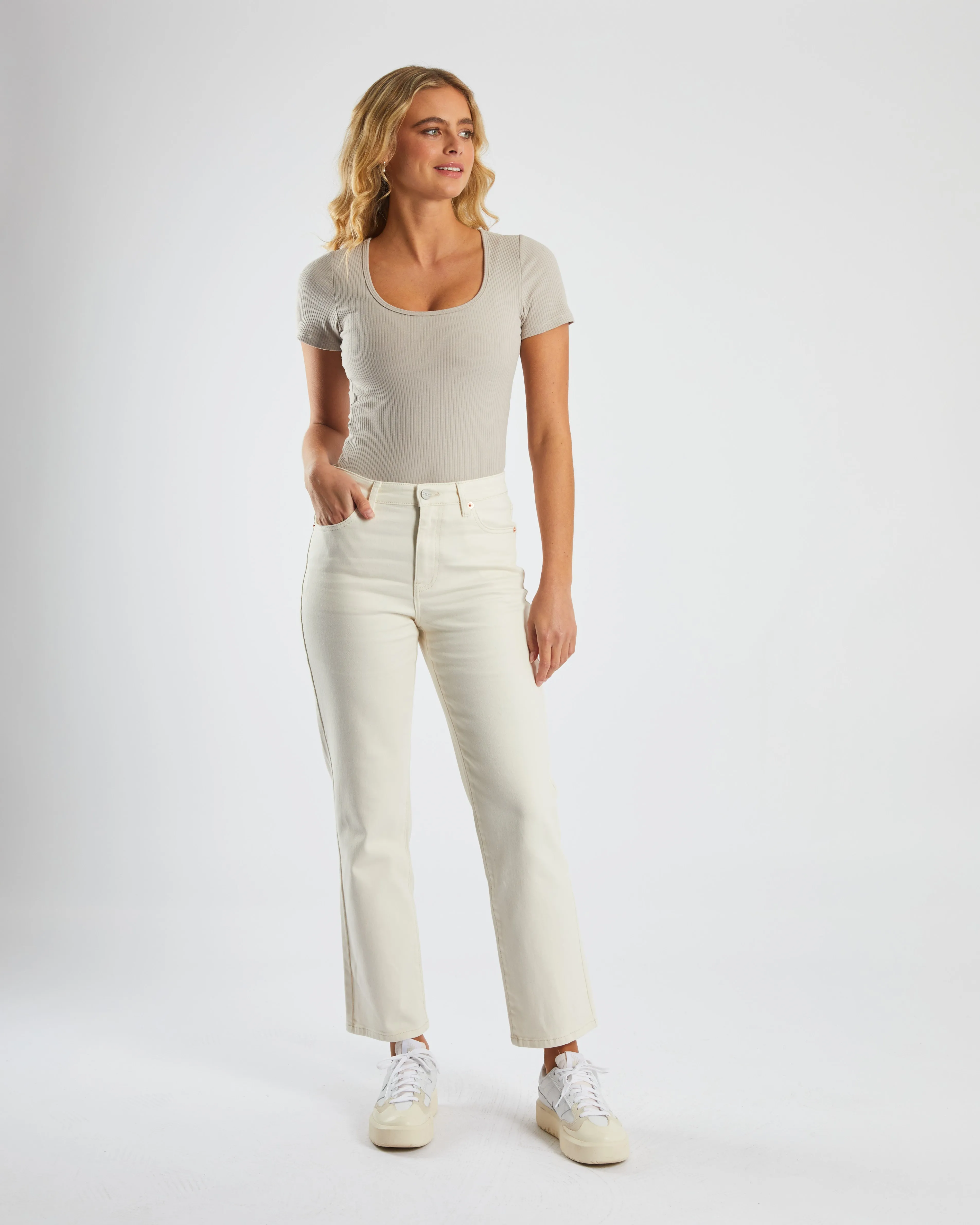 Kaleigh Body Suit Warm Stone Relaxed Jeans Winter Style