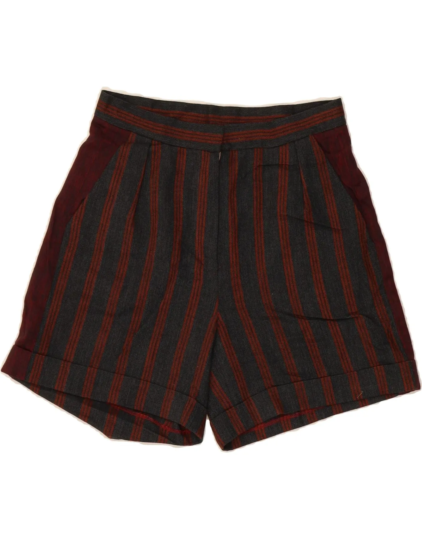 VINTAGE Womens Chino Shorts W27 Small Grey Striped No Slip Shoulder Grips