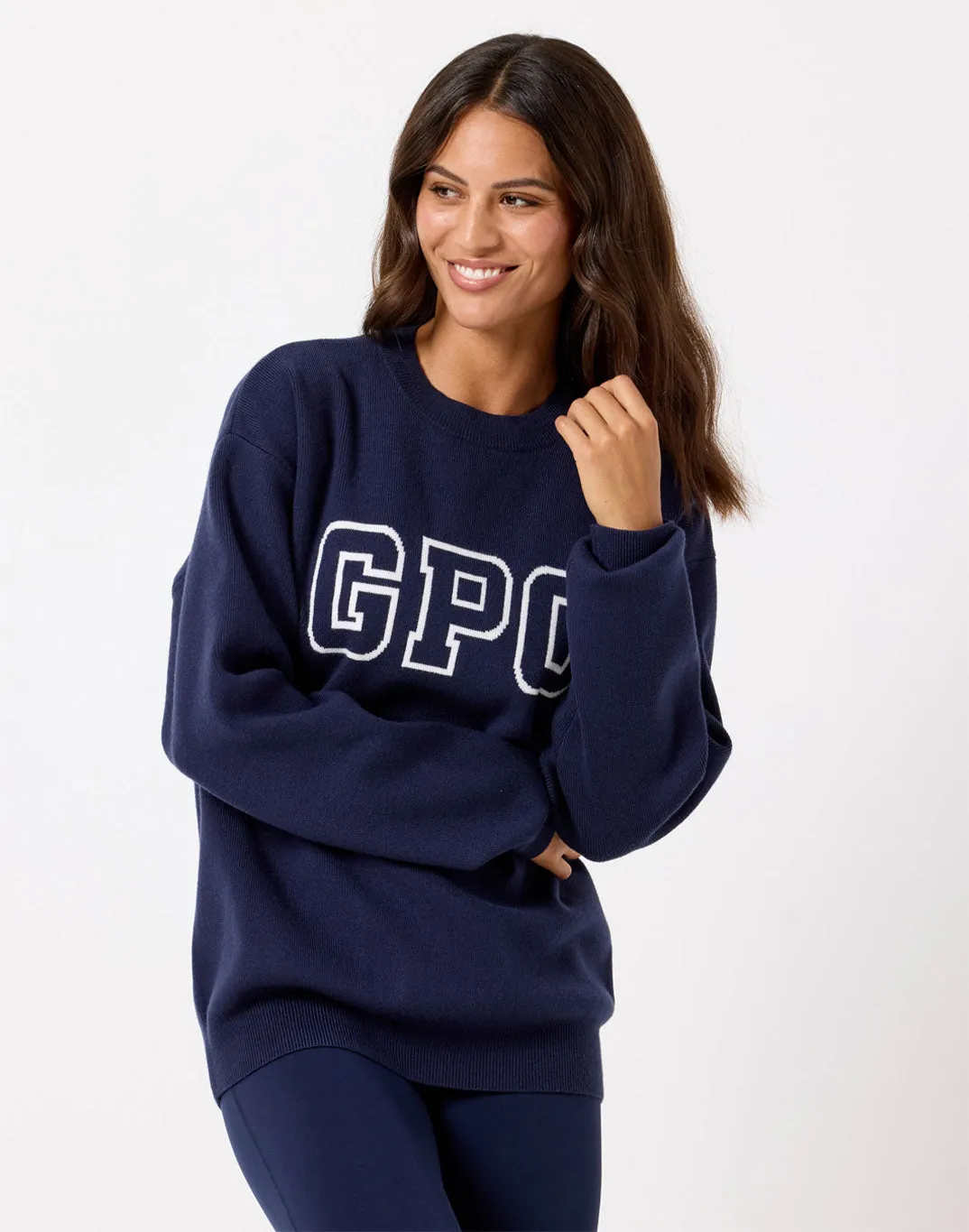 product clip convenience Comfy Layer Knit Crew in Twilight Navy