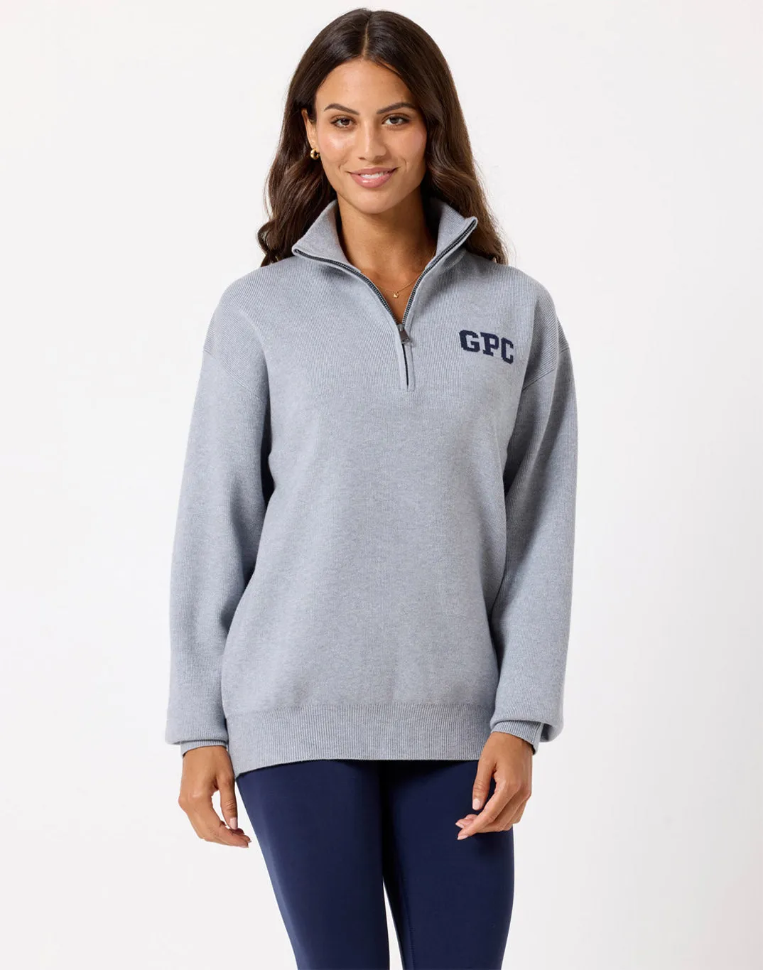 Knit Half Zip in Stone Relaxed Look date night look