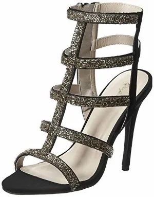 Lattice Heel In Black/gold Durable Build Elegant Sandals