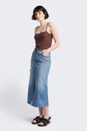 Fashion Tones Statement Color Vivendi Denim Skirt Mid-Blue fade