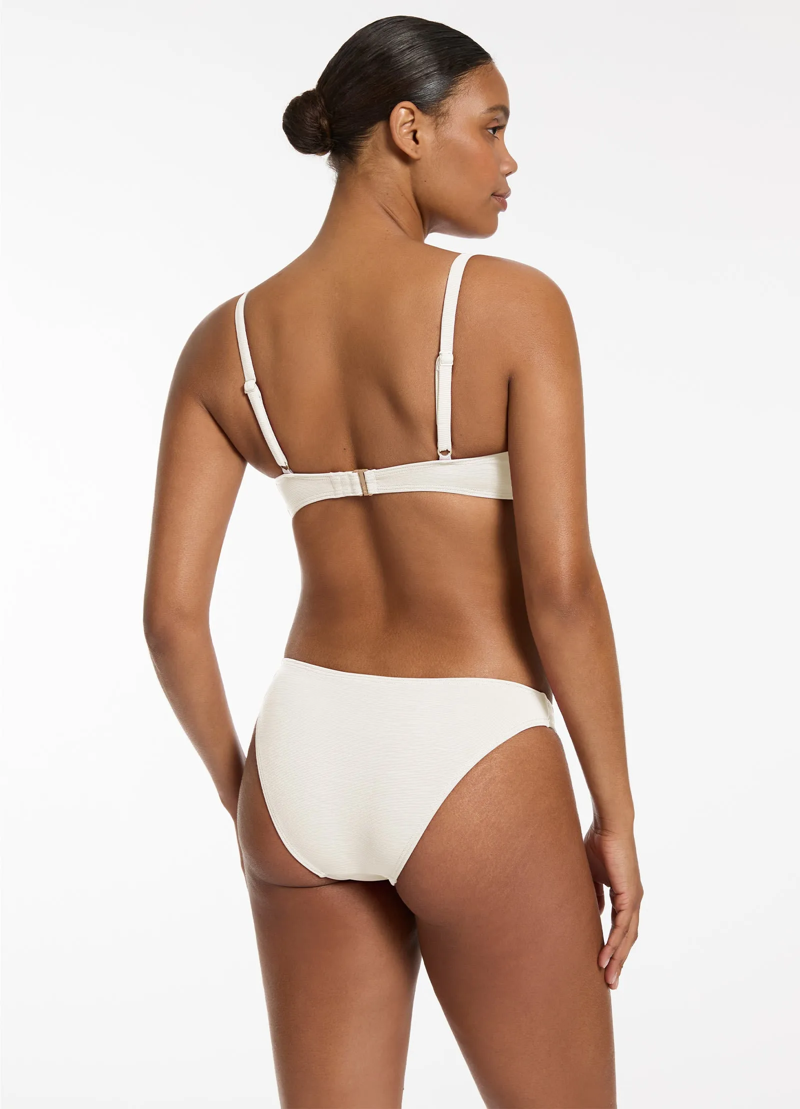 Built In Ties Reinforced Seams Isla Rib Hipster Bikini Bottom - Cream