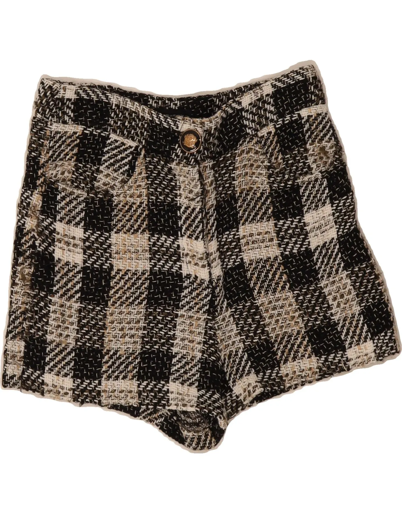 Fitted Silhouette ZARA Womens High Waist Casual Shorts XS W27 Black Check Cotton