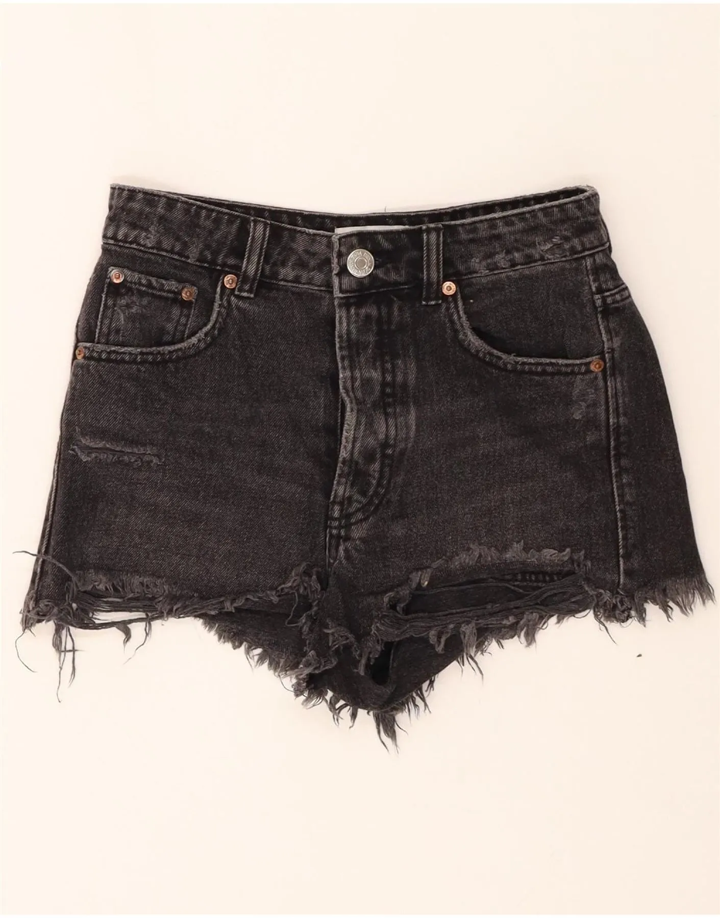 Timeless Classic Winter Essentials ZARA Womens Denim Shorts EU 32 2XS W22 Black Cotton
