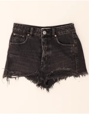Timeless Classic Winter Essentials ZARA Womens Denim Shorts EU 32 2XS W22 Black Cotton