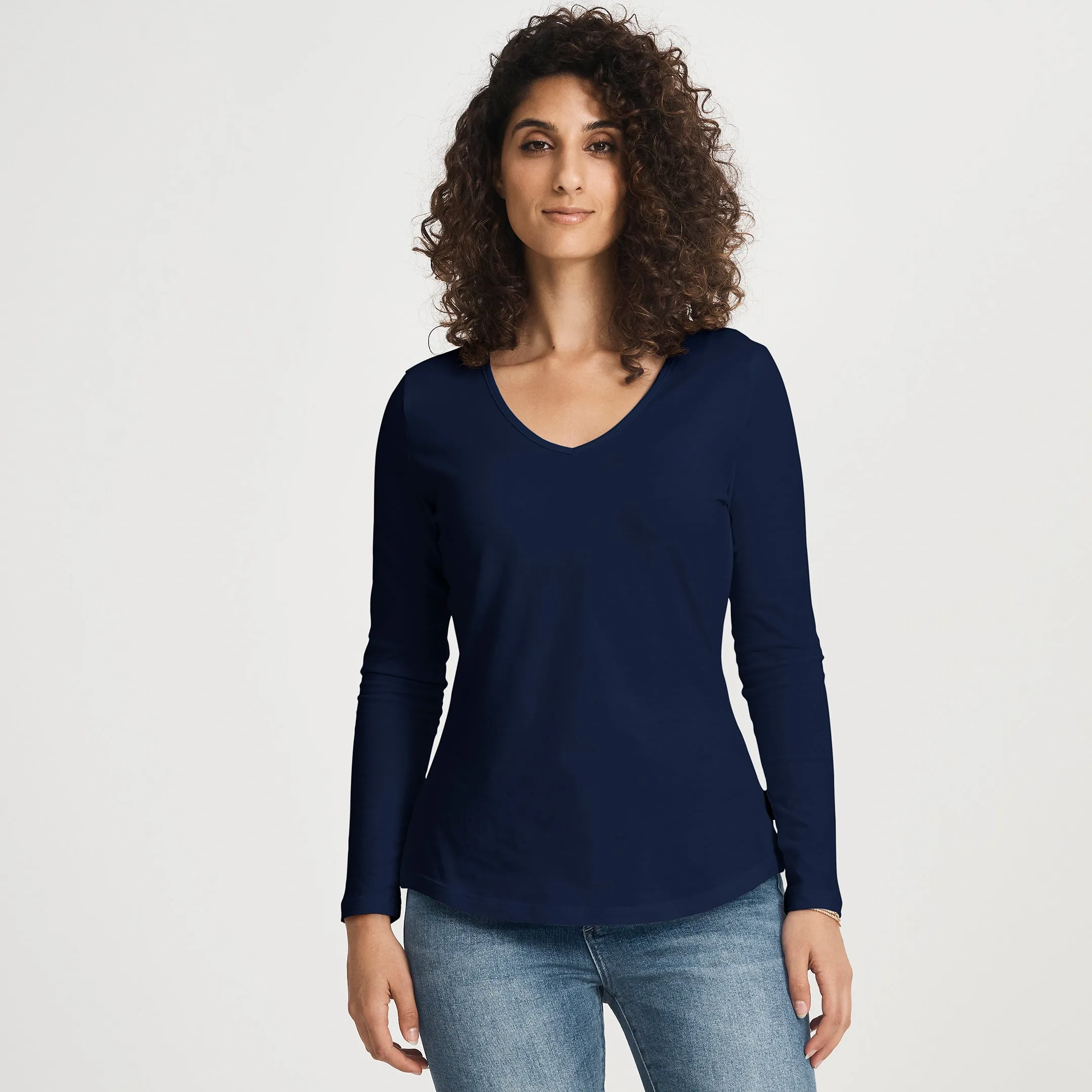 Smart Comfort Cotton LS V-Neck Tee