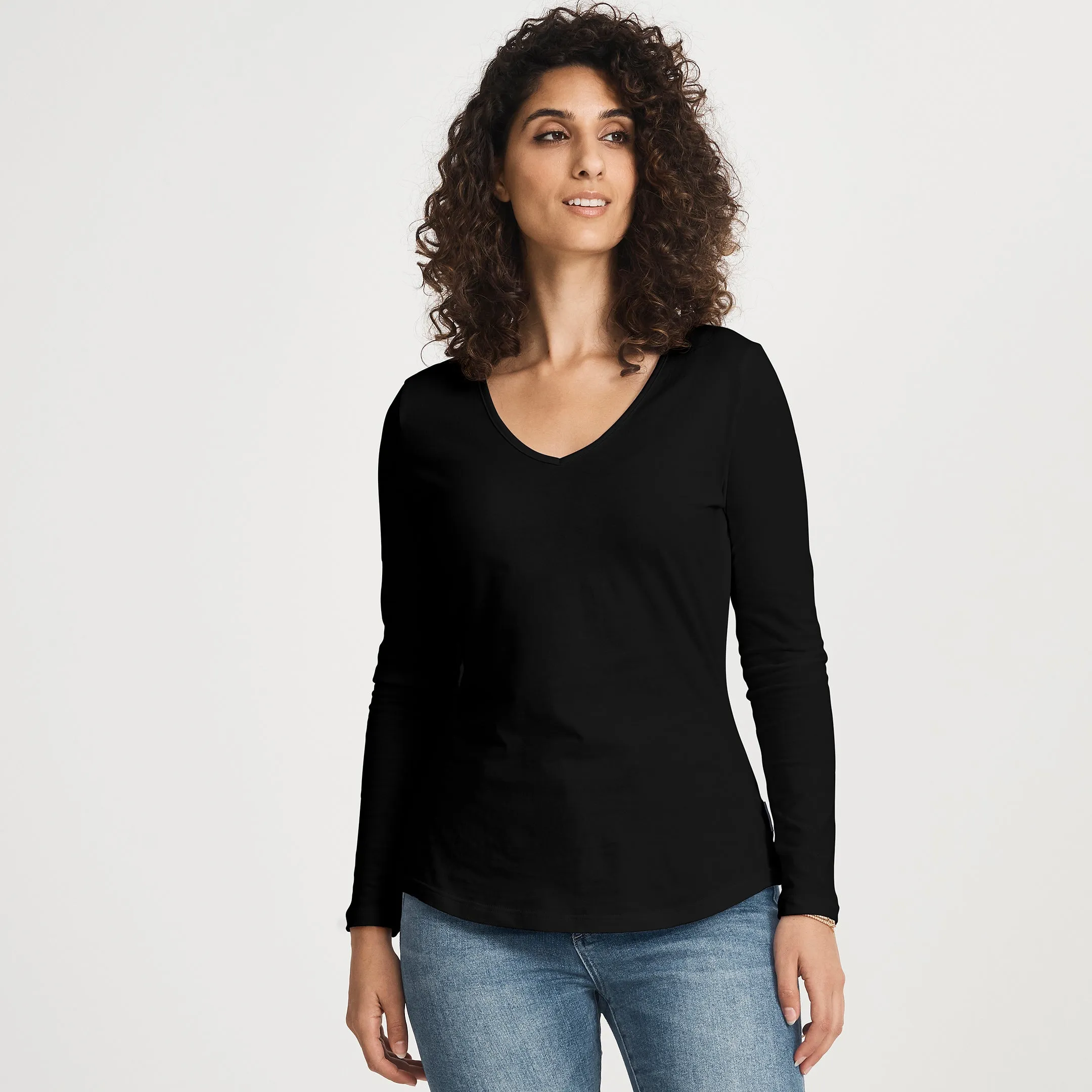 Cotton LS V-Neck Tee Minimal Layers Light Style Trend