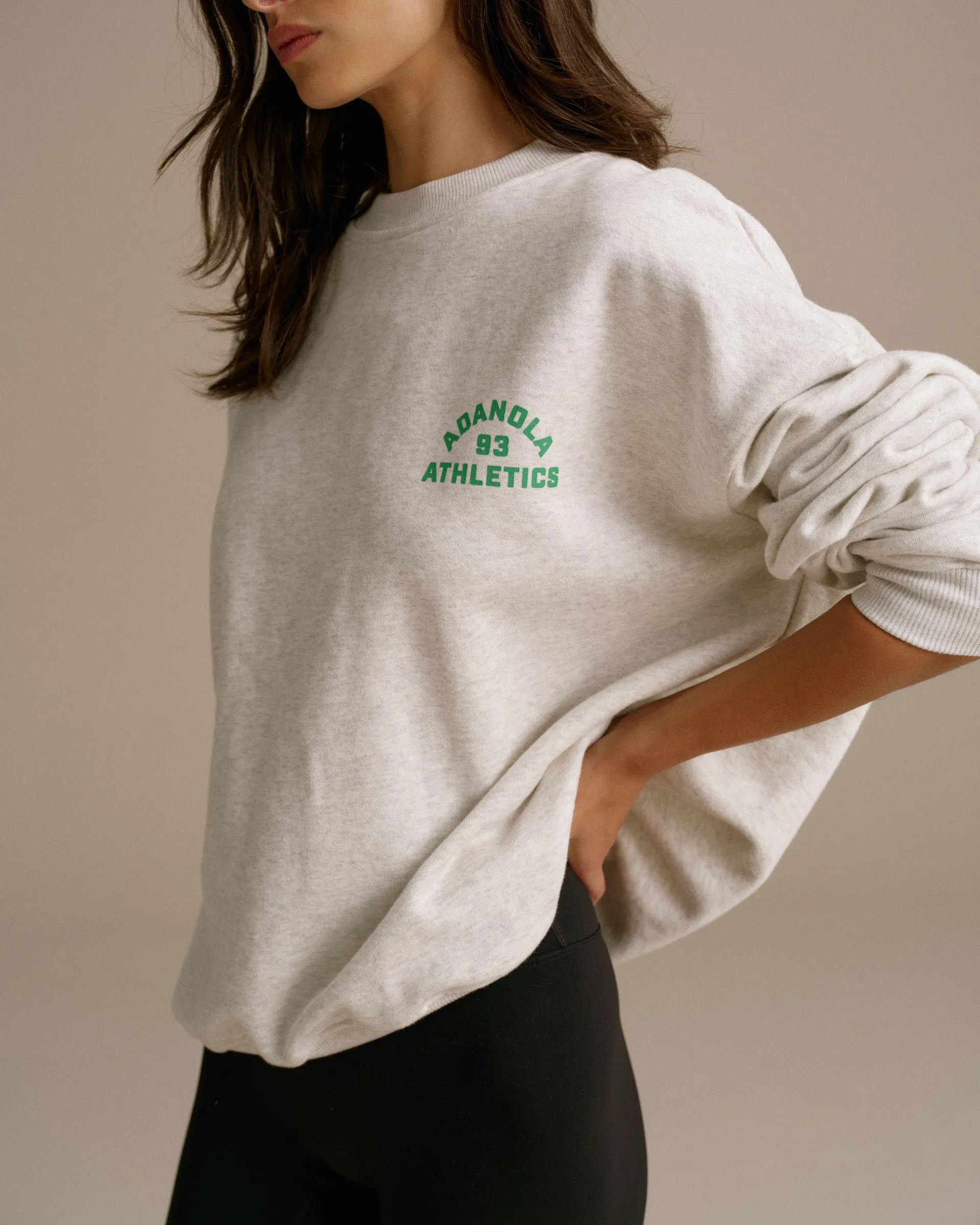 Campus Oversized Sweatshirt - Light Grey Melange/Jade Green product promotion