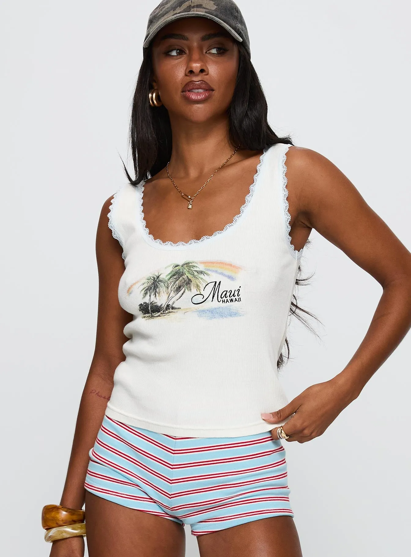 Love From Maui Graphic Tank Top White Quick Access Pocket