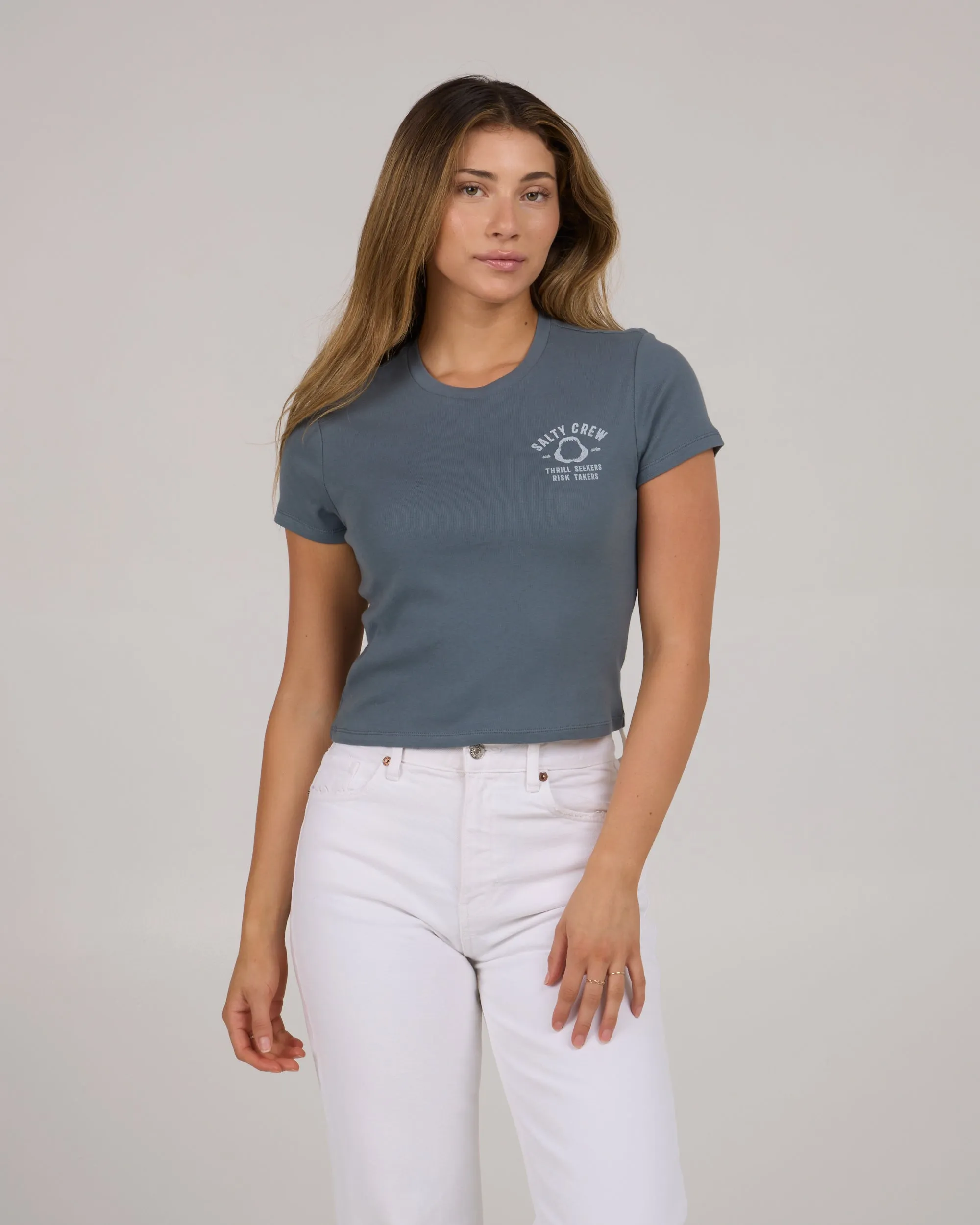 Night Bite Baby Tee - Fin Blue Trendy Vibes