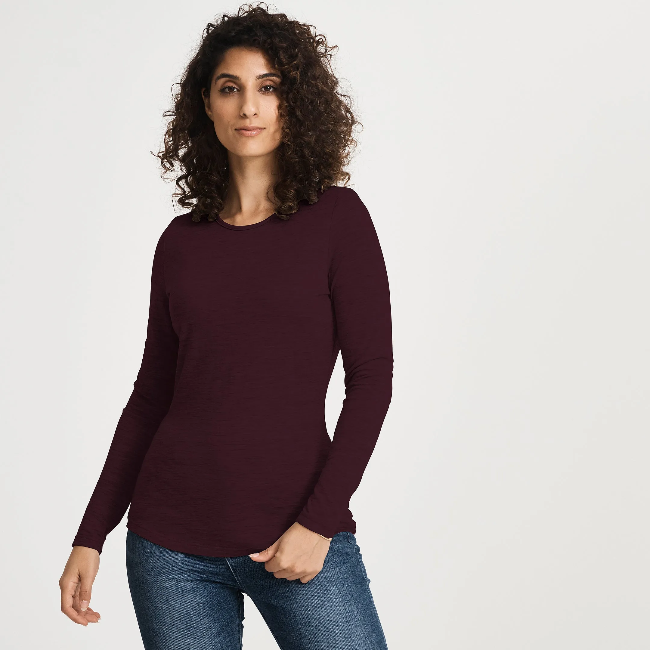 Merino LS Crew Tee Distressed Hem Finish