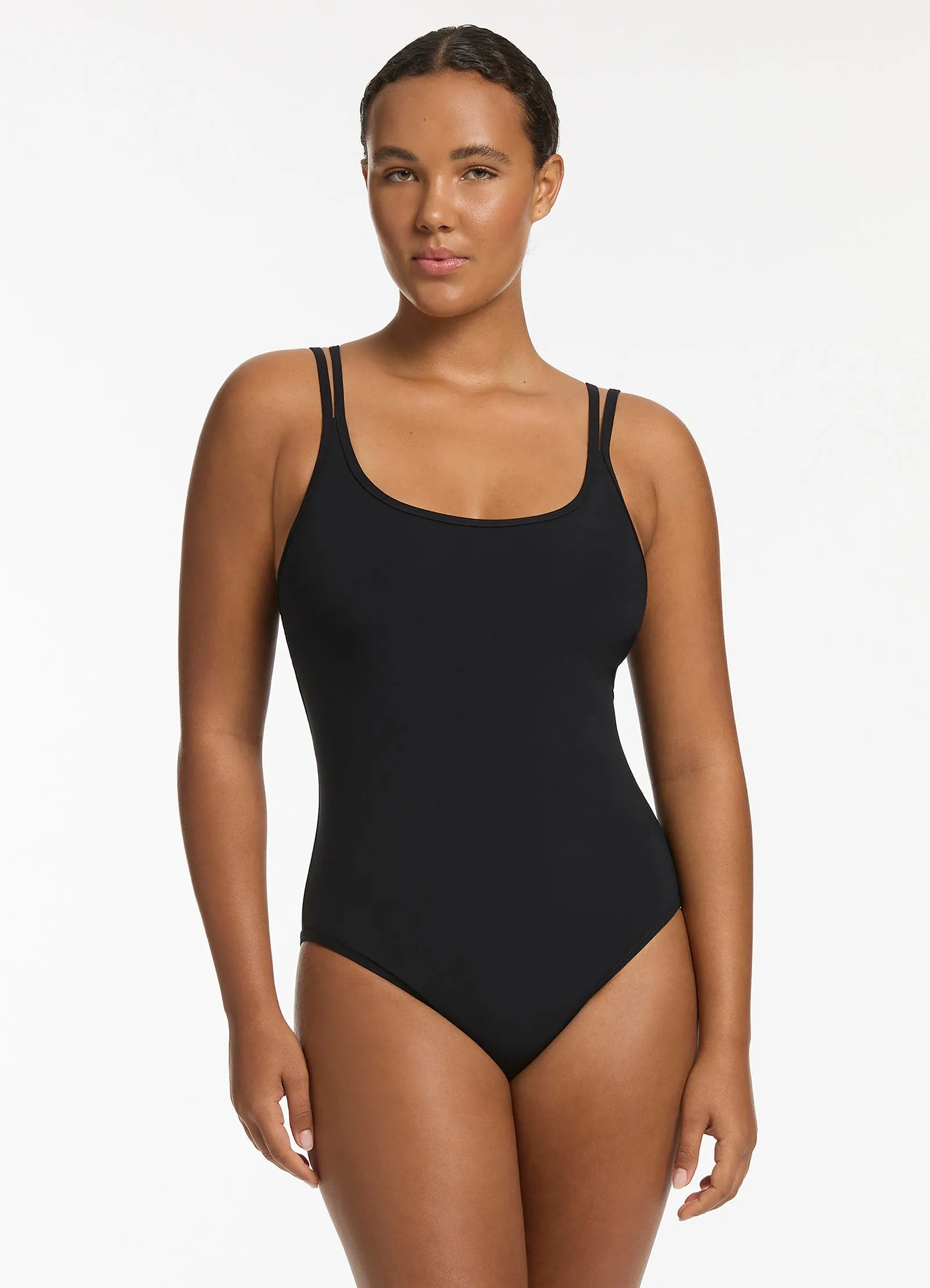 Lightweight-material Jetset Double Strap One Piece - Black