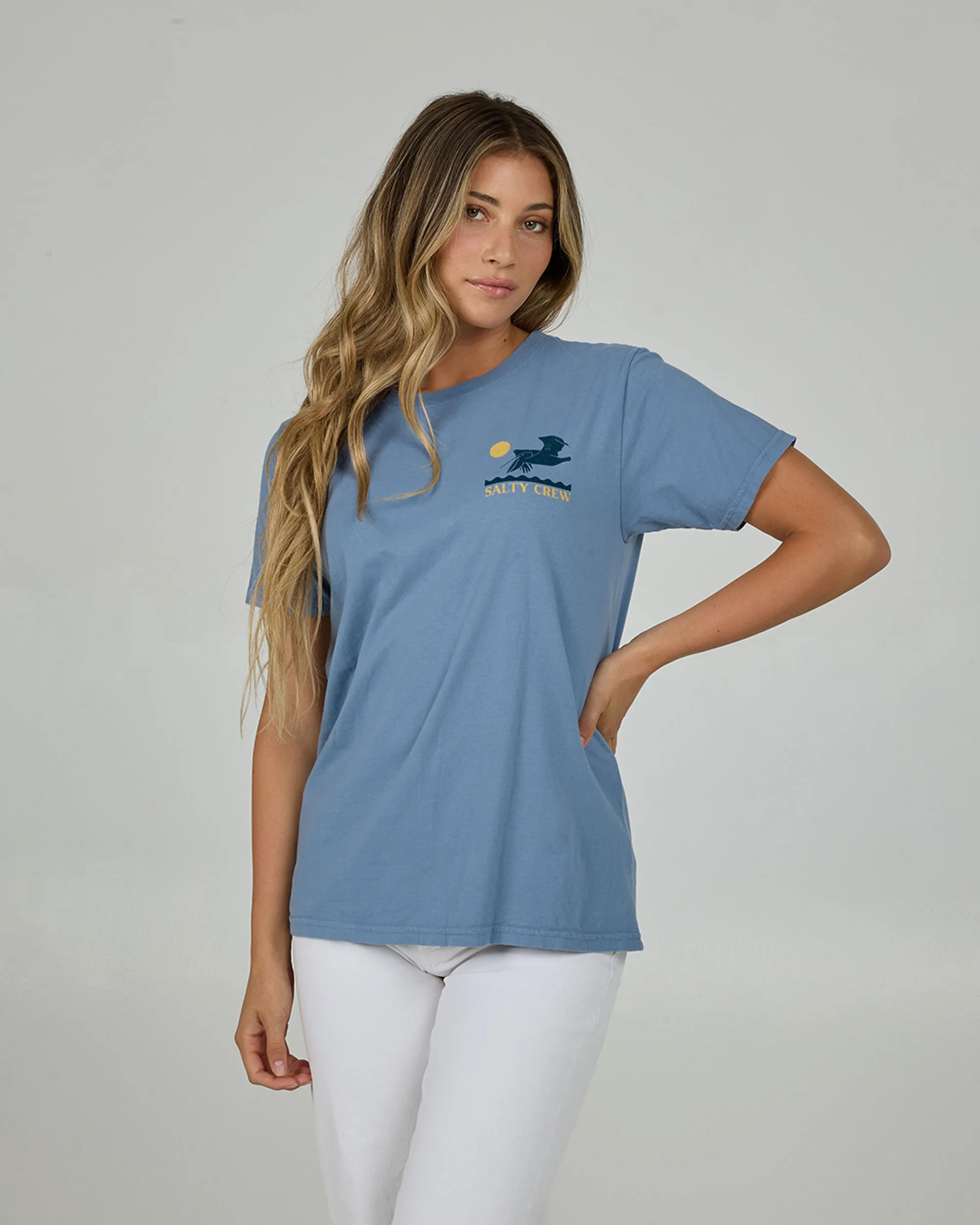 Lunch Time B.f Tee - Dusty Blue Moisture Management Fabric Sleek Waist