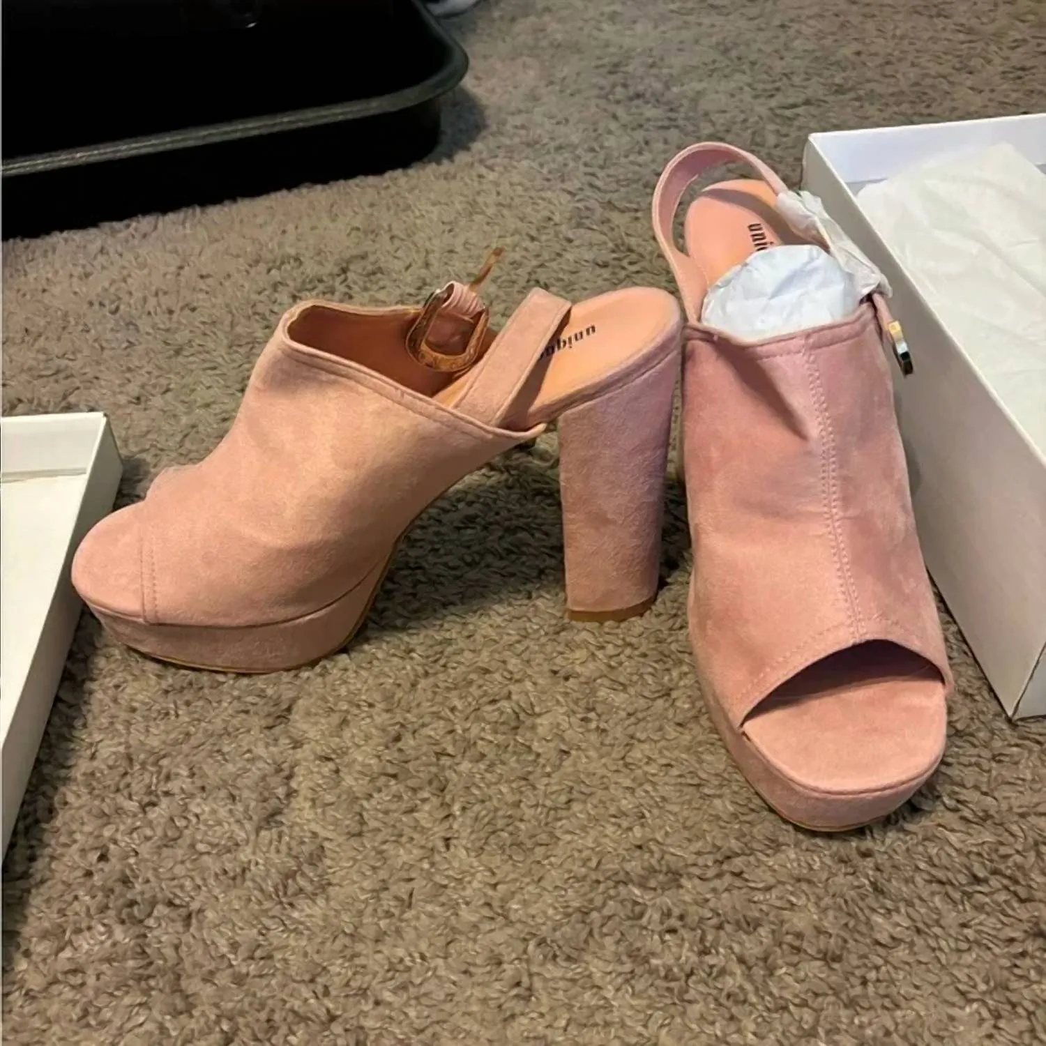 Powerful Mood Heels for Spring Women's Suede Buckle Sling Heels In Pink