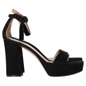 Gianvito Rossi Ankle Strap Platform Sandal Heels in Black Suede Work Chic