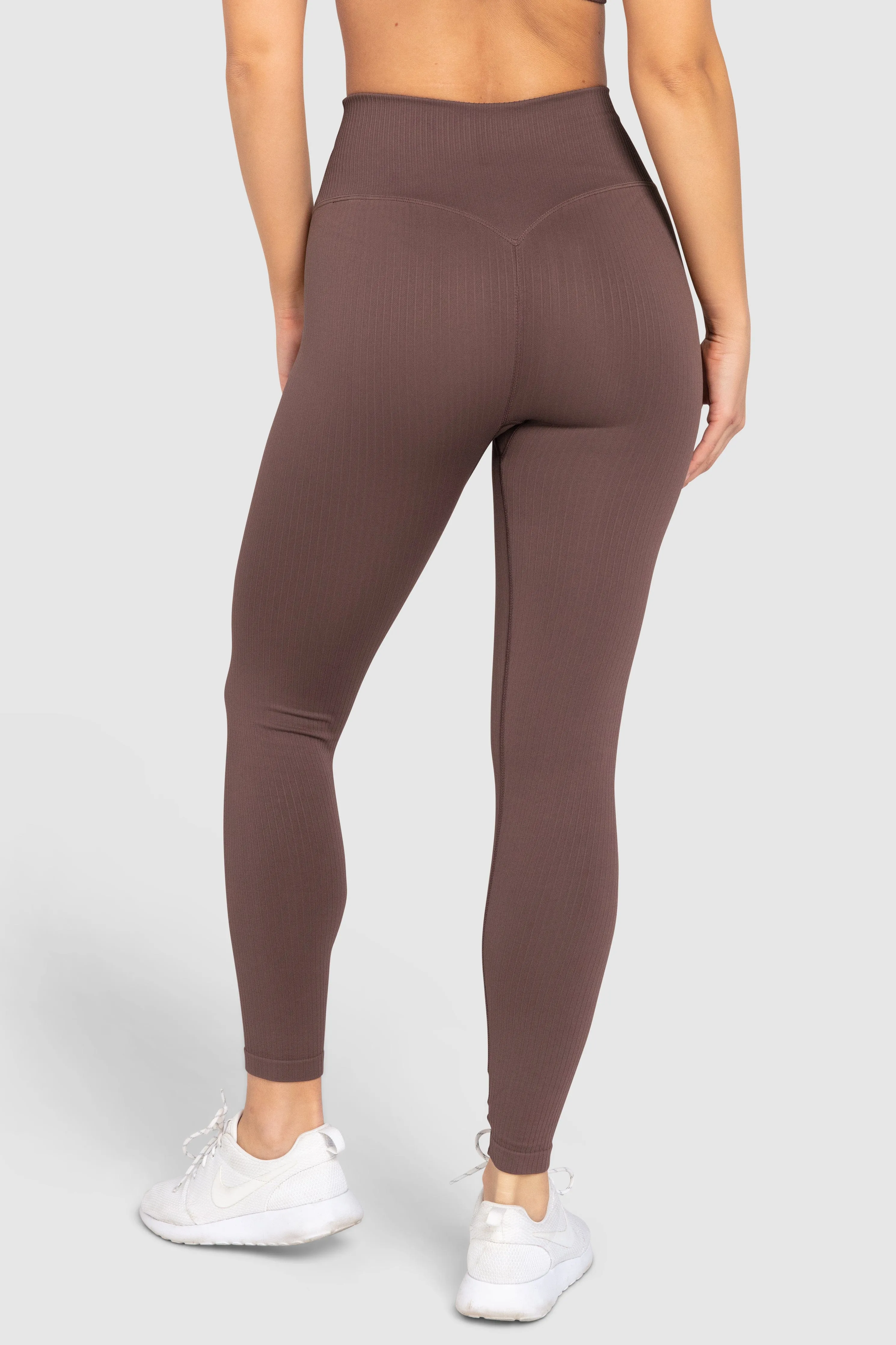 Mesh Panel City Walk Ribbed Seamless Leggings - Espresso Brown