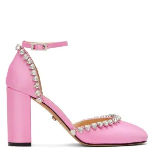 Mach & Mach Audrey 95 Crystal Heart Satin Pumps Fashionable Stretchable Fabric