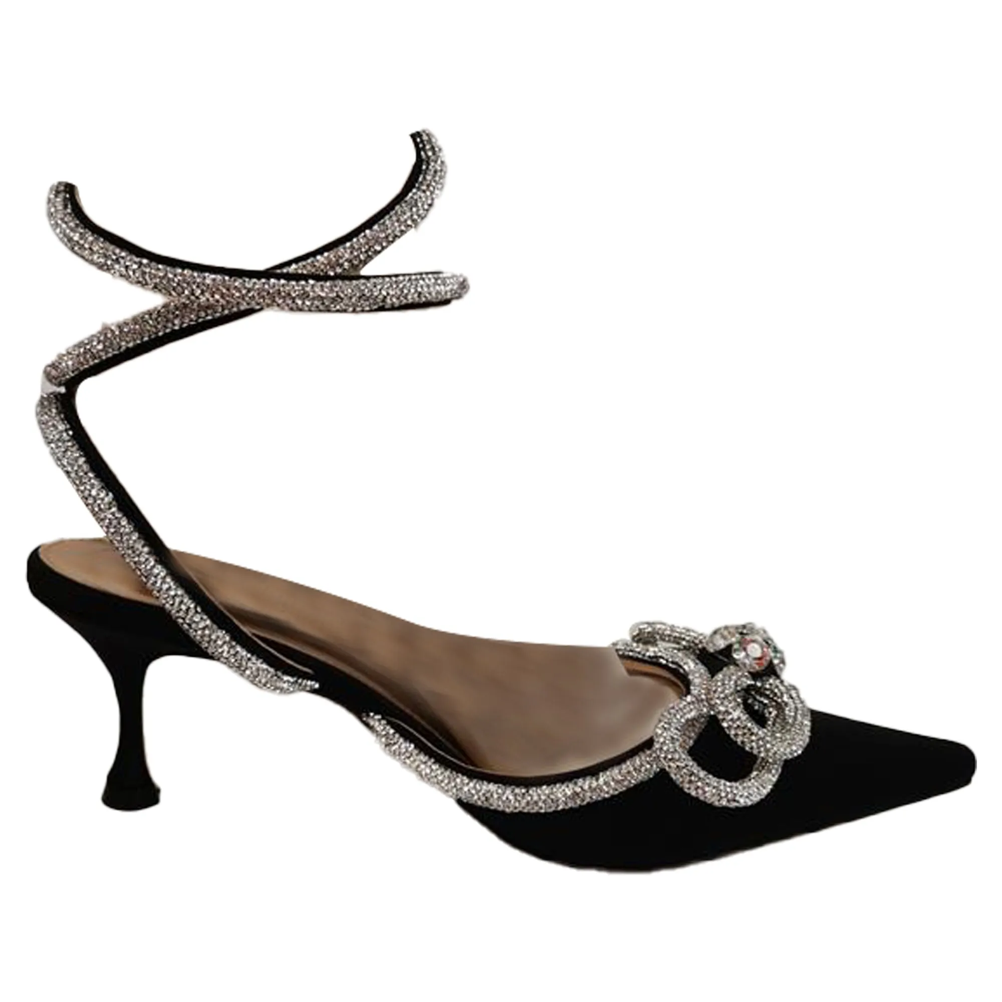 Mach & Mach Double Bow 65mm Crystal-Embellished Pumps in Black Satin Slip Resistant