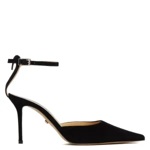 Mach & Mach Heart Detail Pointed-Toe Suede Pumps Wide Heel Pumps