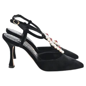 Night Style Winter High Heels Manolo Blahnik Mabala 90 Embellished Pumps in Black Velvet