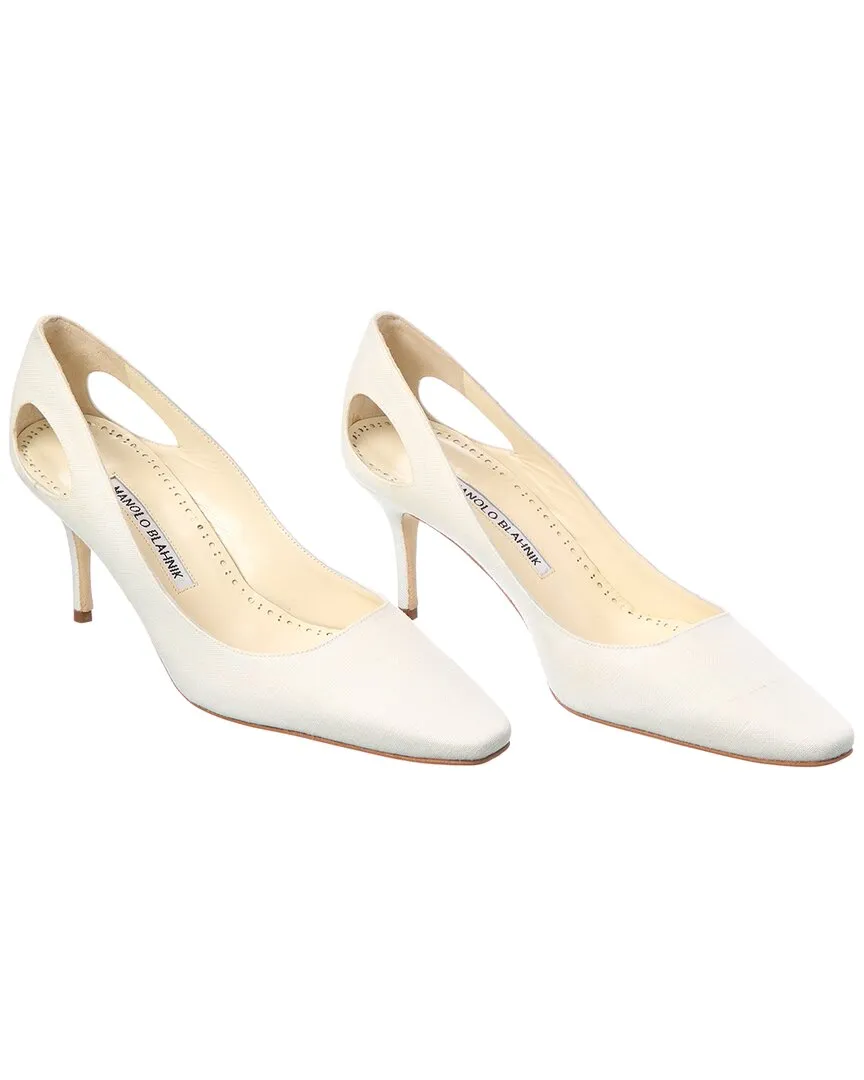 Manolo Blahnik Toplaca 70 Linen Pump (Authentic Pre-Loved) Peep Toe Sandals