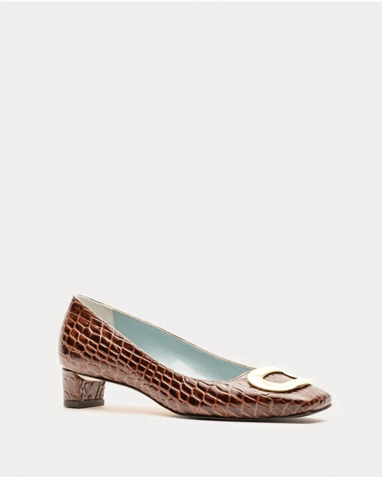 Mary Mini Block Heel Croc Embrossed In Brown synthetic material