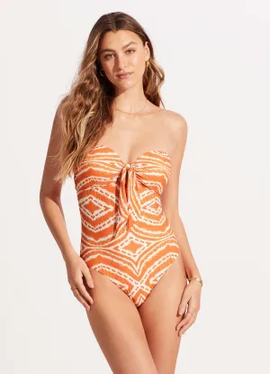 Hydrodynamic Shape Anti Bacterial Lining Zanzibar Twist Tie Front One Piece - Mandarin