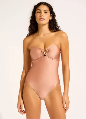 Smooth Edge Finish Layered construction Palermo Ring Front Bandeau One Piece Swimsuit