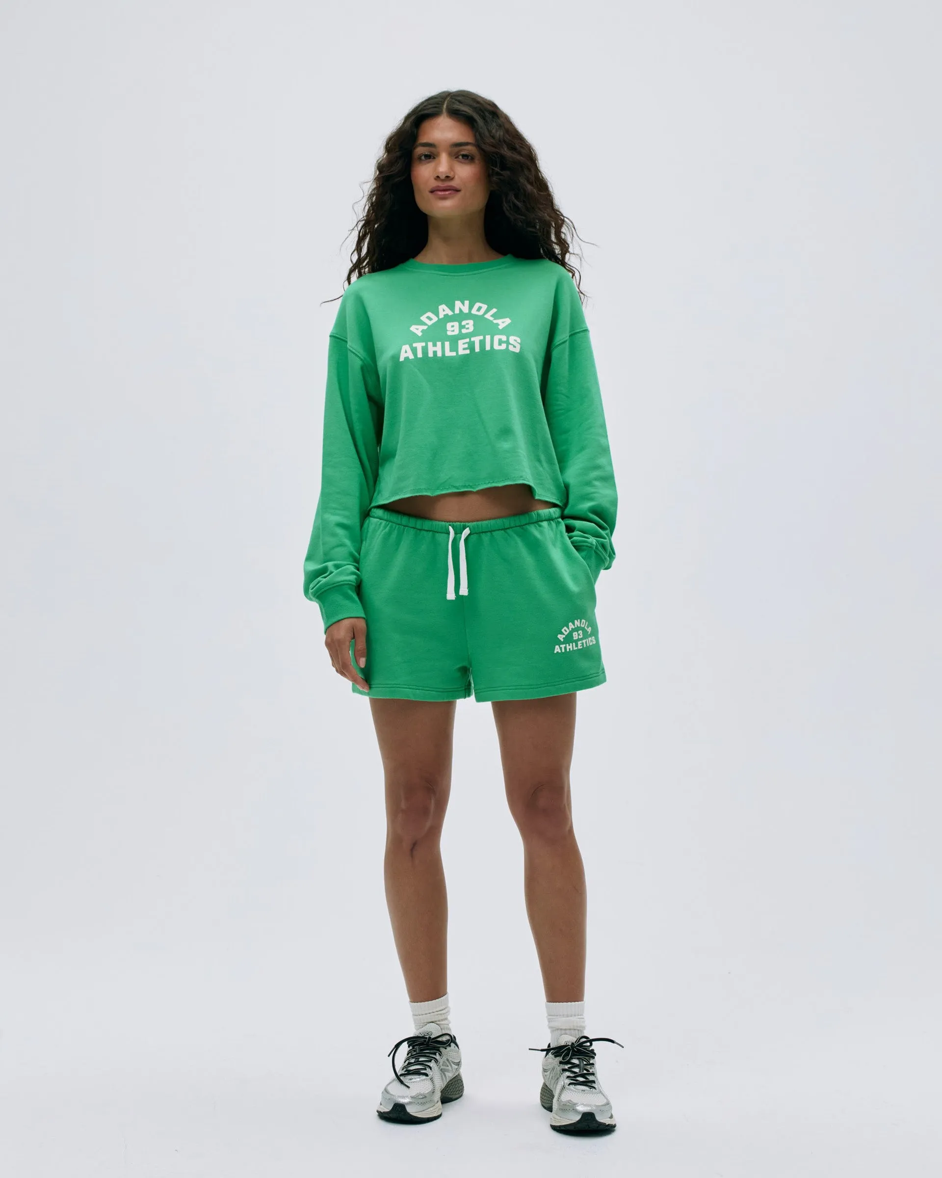 family wear Campus Modal-Blend Crop Sweatshirt - Jade Green/Marshmallow White