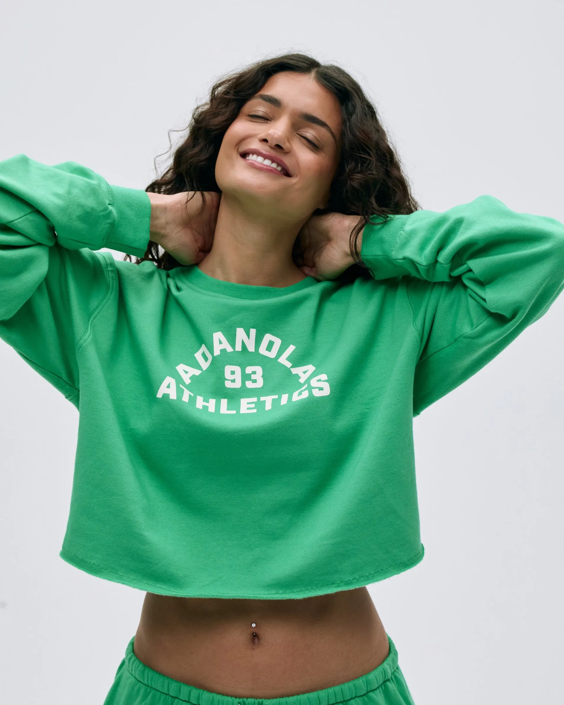 suitable for cycling Campus Modal-Blend Crop Sweatshirt - Jade Green/Marshmallow White
