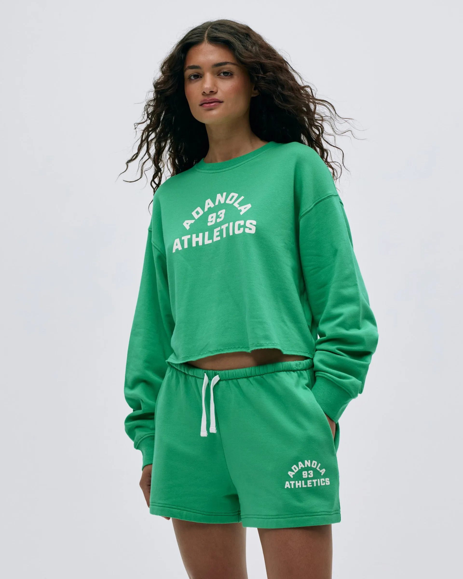 Urban Active Campus Modal-Blend Crop Sweatshirt - Jade Green/Marshmallow White