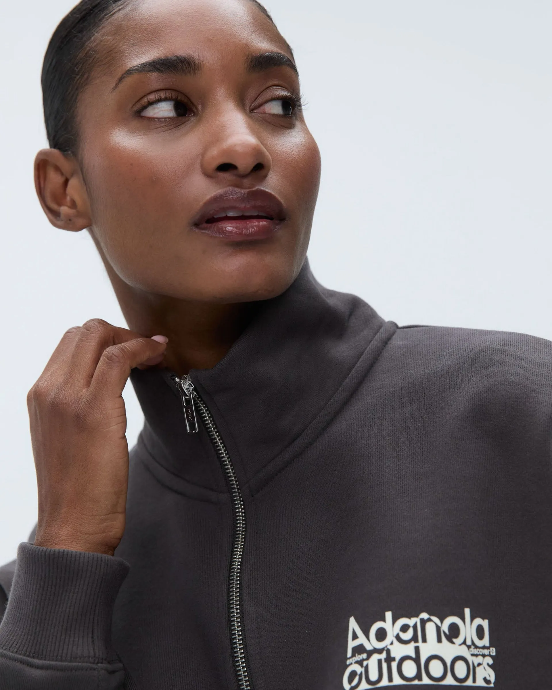 Daily Comfort Comfy Apparel Trail Oversized Funnel Neck Zip Sweatshirt - Coffee Bean/Marshmallow White