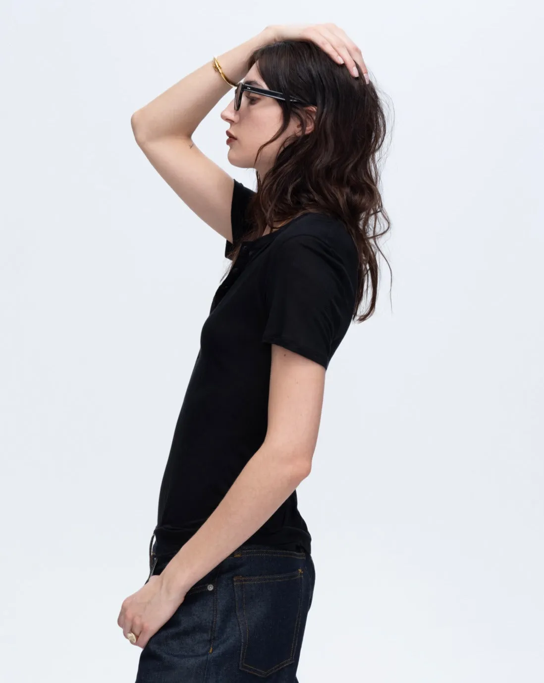 Modal Jersey Short Sleeve Henley - Black Layering Piece AllWeatherComfort