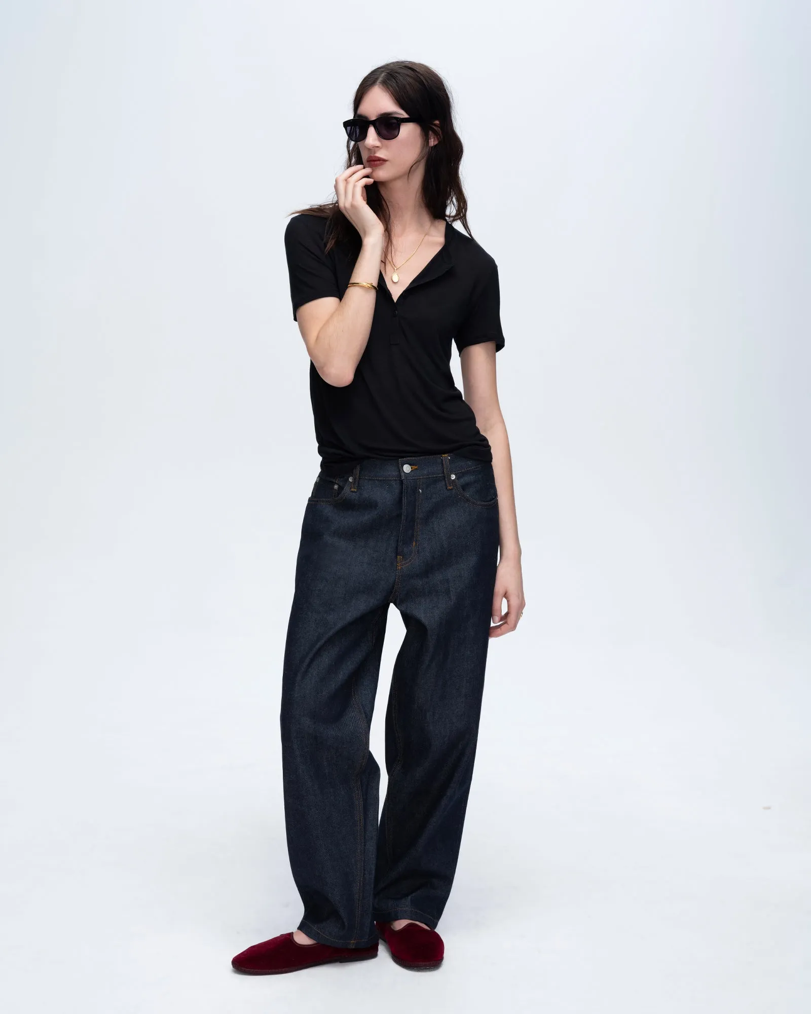 Modal Jersey Short Sleeve Henley - Black Kids clothing