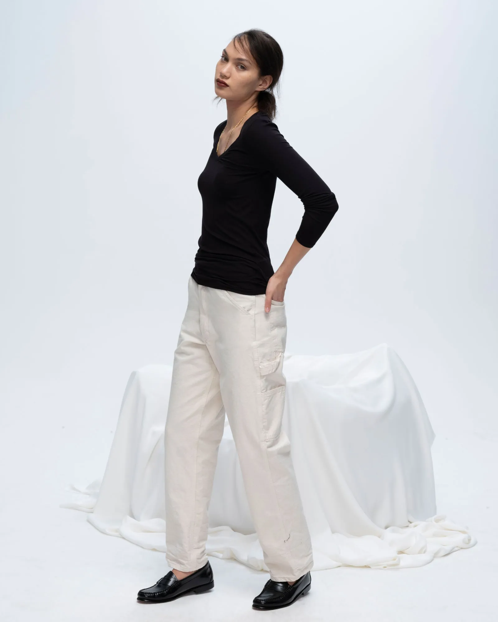 Breathable Essentials AllSeasonWear Modal Rib Long Sleeve V-Neck Tee - Black