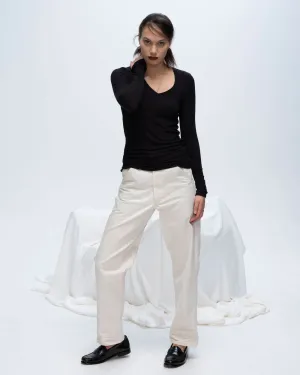 ReinforcedHems Easy Wear Modal Rib Long Sleeve V-Neck Tee - Black